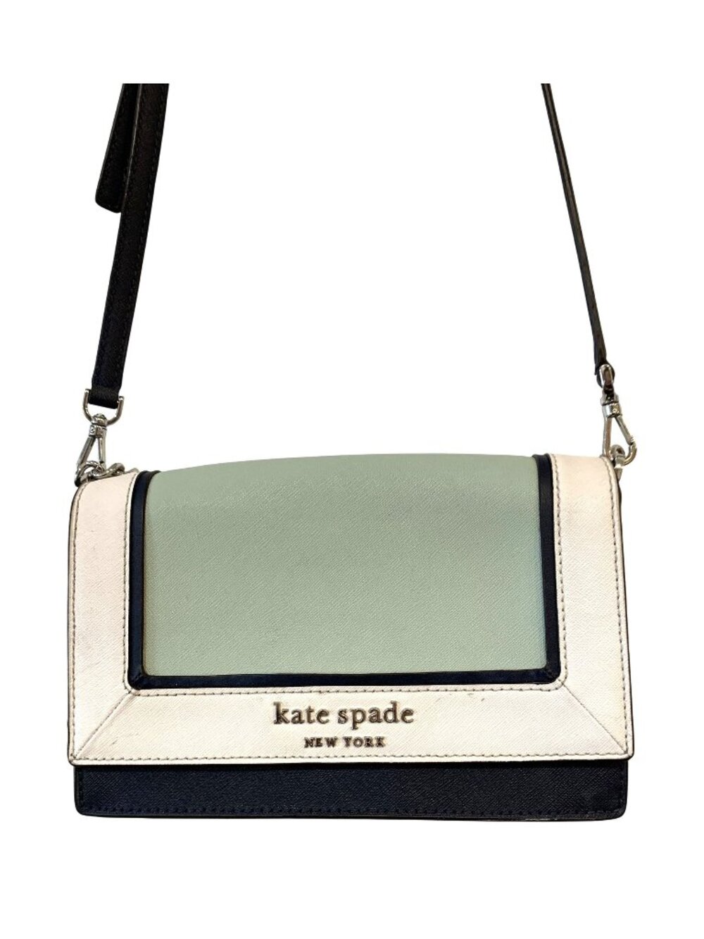 Kate Spade New York Crossbody Bag With Chain Strap Green Colorblock Design READ